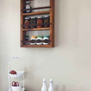 Mansfield Cabinet No. 101 - Solid Wood Spice Rack Cabinet Walnut/Farmhouse Red paint