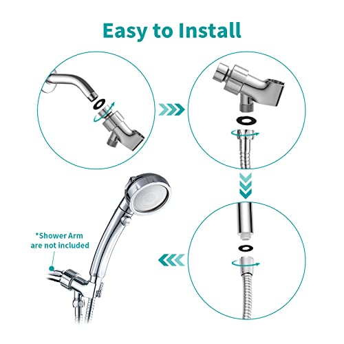 MIAOHUI Modern Handheld Shower Head with On Off Switch, High Pressure Shower Head with Handheld, 3 Spray Settings Removable Shower Head with Hose, Angle Adjustable Shower Bracket, Teflon Tape (Chrome)