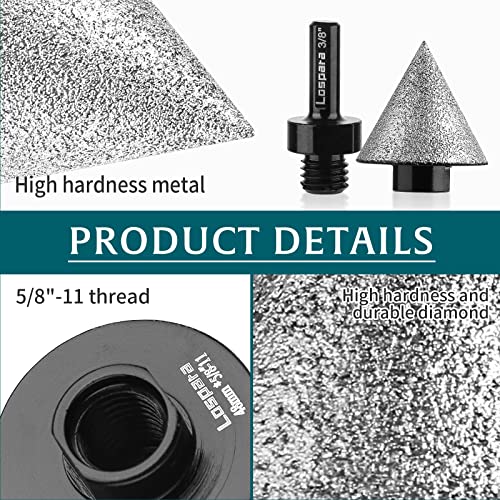 Lospara Diamond Beveling Chamfer Bits with Core Drill Adapter, Calidad Tile Tools 5/8"-11 Thread for Existing Hole Trimming Finishing Cleaning Enlarging Marble Porcelain Tiles Granite, Black (48mm)