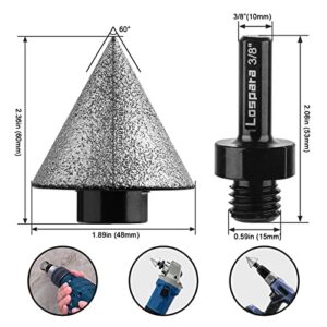 Lospara Diamond Beveling Chamfer Bits with Core Drill Adapter, Calidad Tile Tools 5/8"-11 Thread for Existing Hole Trimming Finishing Cleaning Enlarging Marble Porcelain Tiles Granite, Black (48mm)