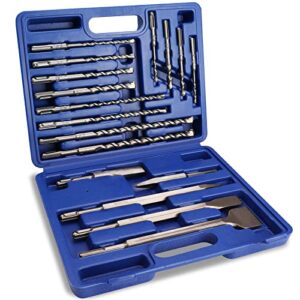 workpro 17-piece sds-plus rotary hammer drill bits and chisel set, carbide-tipped masonry drill bits and chisels for concrete, stone, brick, with storage case