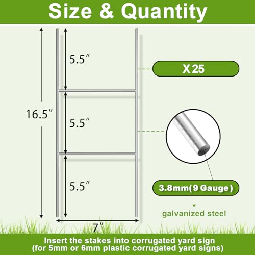 Gtongoko 25 Pack H Frame Yard Sign Stakes Metal, 16.5" x 7" Heavy Duty 9 Gauge Yard Sign Stands for Advertising Board, Sign Holder Custom Garage Sale Sign