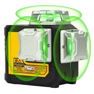 globest 12 lines 3d laser level, 3x360° green cross line laser level for picture hanging and construction, three-plane auto self-leveling and alignment laser tool,360° horizontal/vertical laser line
