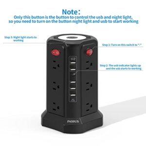 Surge Protector Power Strip with 5 USB Ports, Night Light, 18W Fast Charging Port, 10FT Extension Cord with 12 AC Multiple Outlets, Power Strips Tower, Overload Protection for Home Office Dorm Room