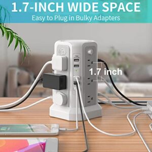 Surge Protector Power Strip with 5 USB Ports, Night Light, 18W Fast Charging Port, 10FT Extension Cord with 12 AC Multiple Outlets, Power Strips Tower, Overload Protection for Home Office Dorm Room