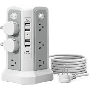 Surge Protector Power Strip with 5 USB Ports, Night Light, 18W Fast Charging Port, 10FT Extension Cord with 12 AC Multiple Outlets, Power Strips Tower, Overload Protection for Home Office Dorm Room