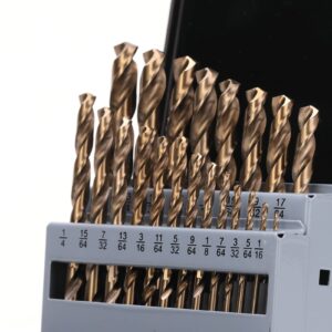 yougfin drill bit set, m35 hss cobalt drill bits 21 pcs, 135 degree tip, jobber length twist bits for hard metal, stainless steel with indexed strong case