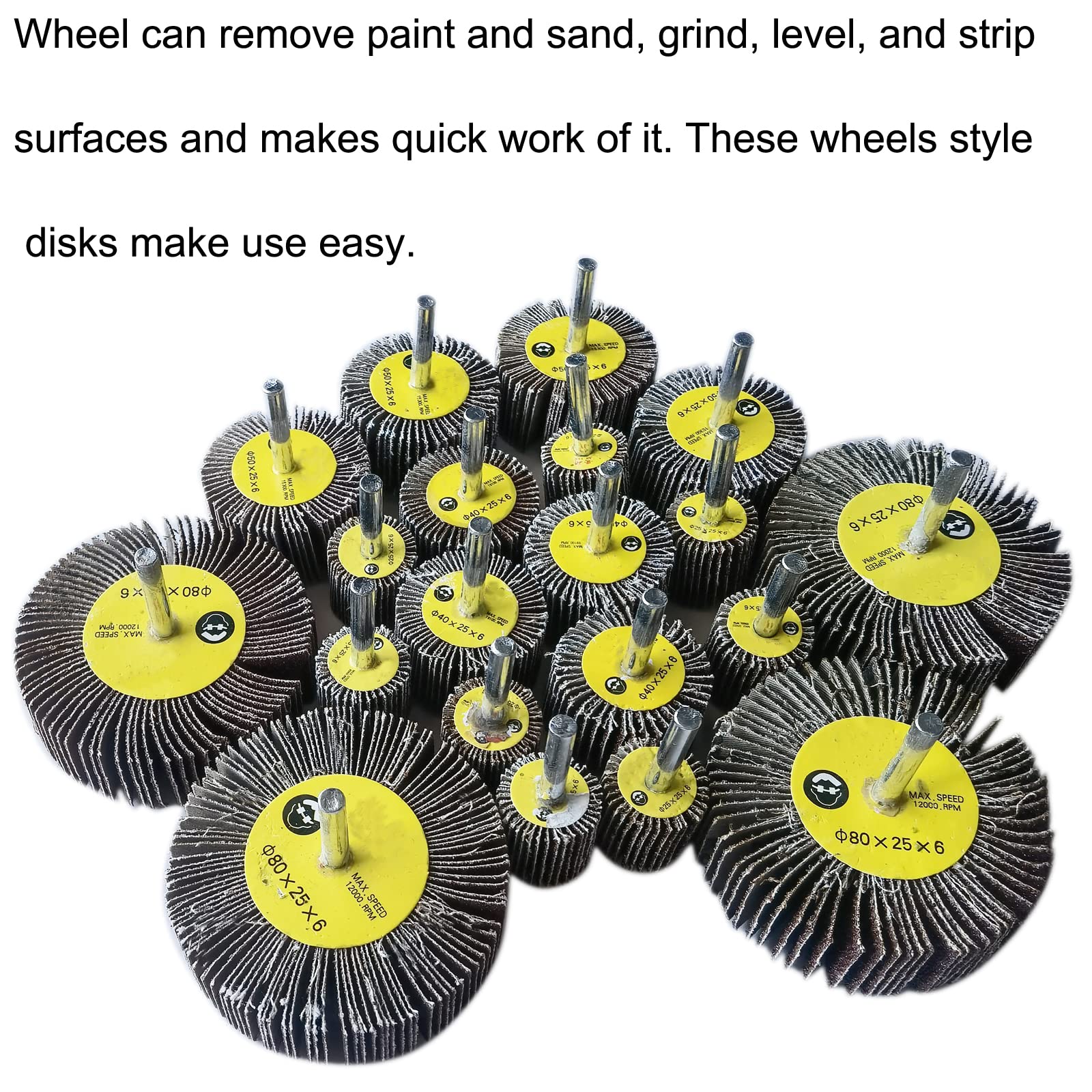 Tonmp 20 Pack 4 Sizes (1"/1.5"/2"/3") 1/4" Abrasive Flap Wheel Sander Set - 40/60/80/120 Grits Mounted Flap Wheels, Aluminum Oxide Sanding Flap Wheel Sander for Removing Rust and Polishing