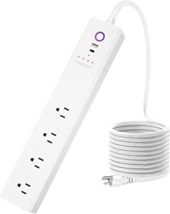 usb c power strips 65w, 4 wide outlets power bar, 5ft braided extension cord flat plug, overload surge protection, desk charging station for office home
