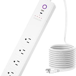 USB C Power Strips 65W, 4 Wide Outlets Power Bar, 5Ft Braided Extension Cord Flat Plug, Overload Surge Protection, Desk Charging Station for Office Home