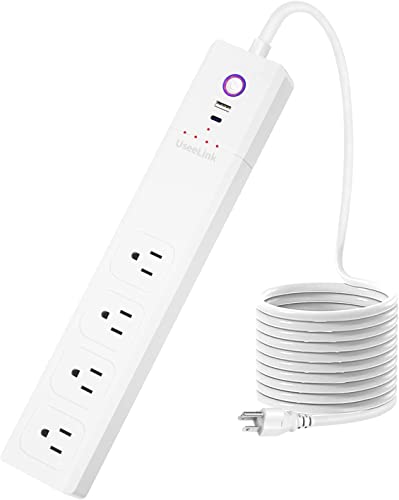 USB C Power Strips 65W, 4 Wide Outlets Power Bar, 5Ft Braided Extension Cord Flat Plug, Overload Surge Protection, Desk Charging Station for Office Home