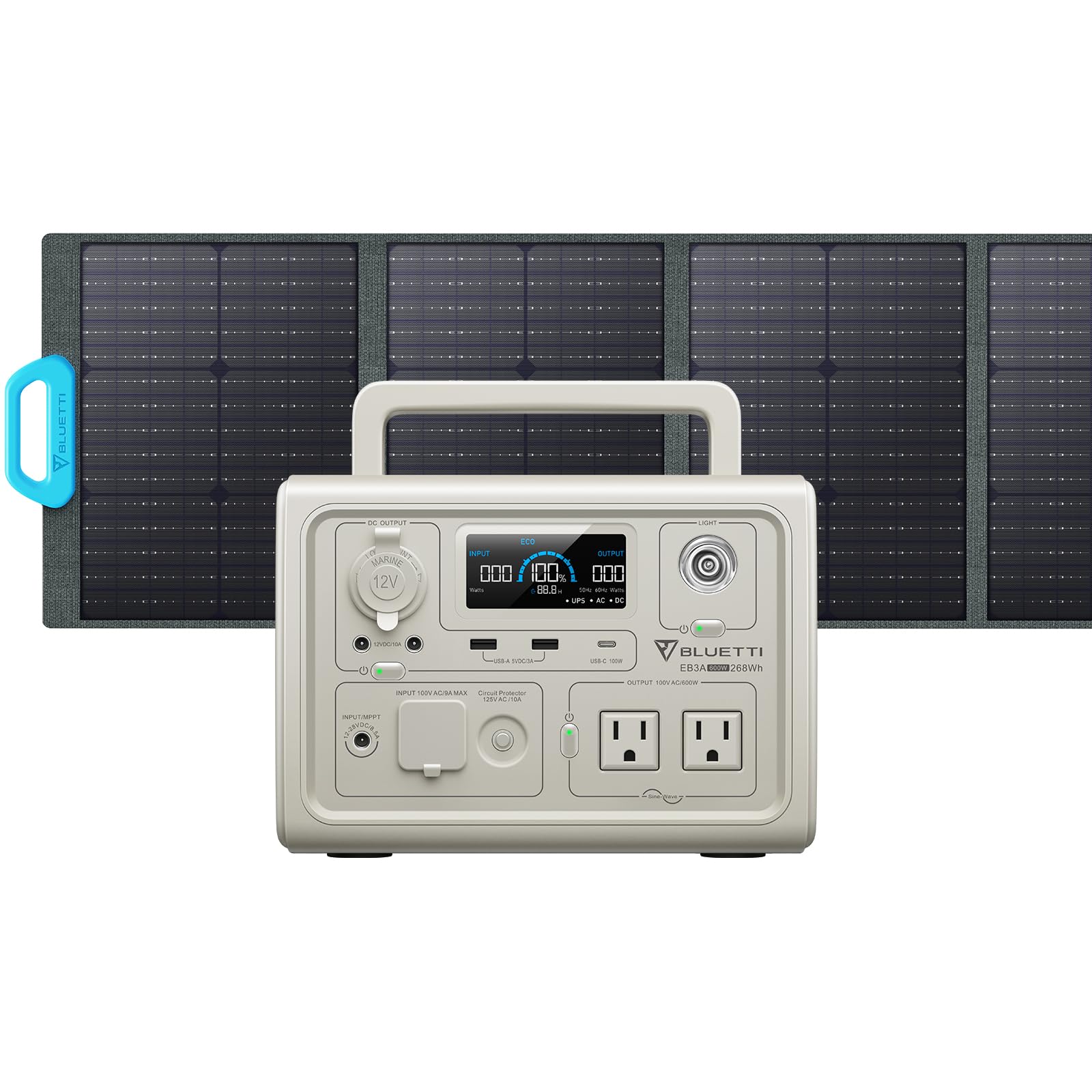 BLUETTI Solar Generator EB3A with PV200 Solar Panel Included, 268Wh Portable Power Station w/ 2 600W (1200W Surge) AC Outlets, LiFePO4 Battery Backup for Outdoor Camping, Van/RV Travel, Emergency