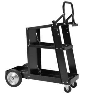 3-Tier Welding Cart Plasma Cutter, Steel Constructed and Black Powder Coat Finished Welding Table, Heavy Duty Welding Carts for Mig Welder