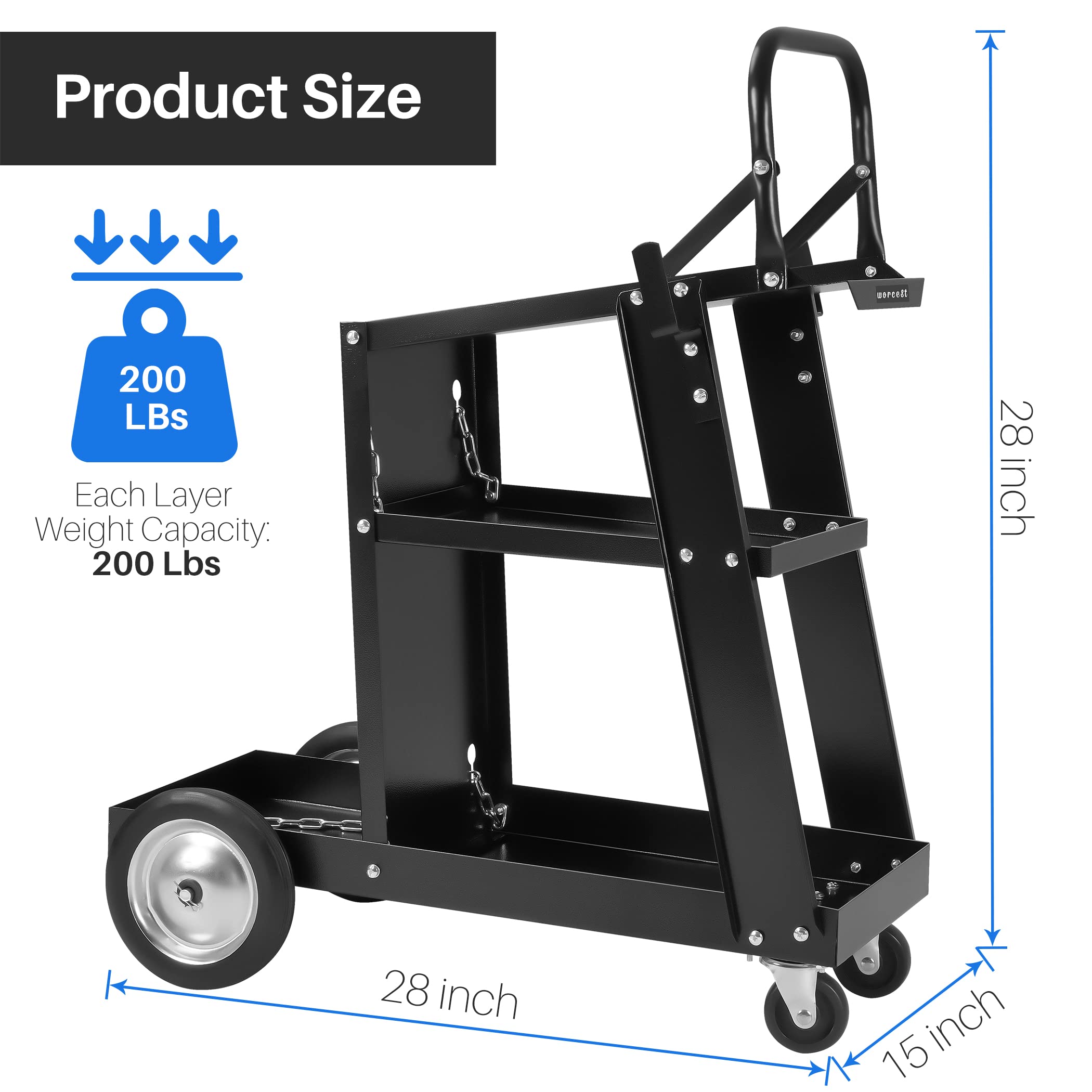 3-Tier Welding Cart Plasma Cutter, Steel Constructed and Black Powder Coat Finished Welding Table, Heavy Duty Welding Carts for Mig Welder