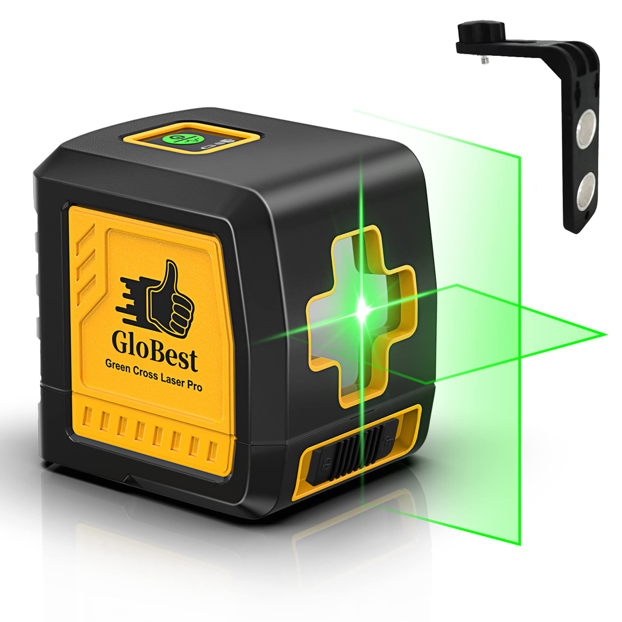 Globest Self-Leveling Laser Level, 100Ft/30M Green Cross Line Laser Level, Lazer Level 2 line laser for Construction and picture hanging, IP54 Waterproof, 360° Magnetic Base and Battery Included