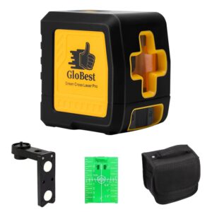 Globest Self-Leveling Laser Level, 100Ft/30M Green Cross Line Laser Level, Lazer Level 2 line laser for Construction and picture hanging, IP54 Waterproof, 360° Magnetic Base and Battery Included