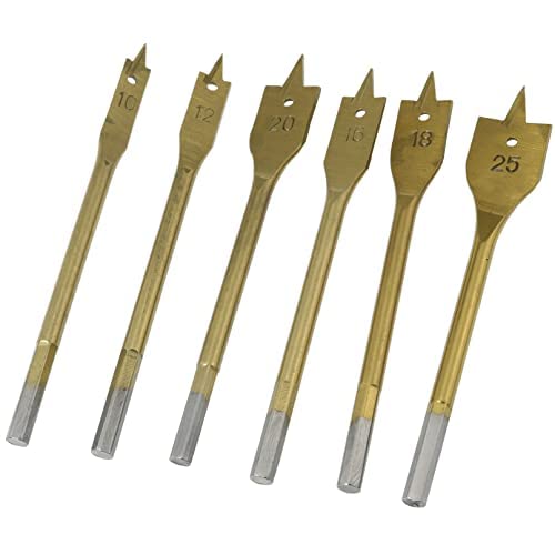 ZCZQC 6IN1 Spade Drill Bit Set Flat Wood Hole Cutter Gold Spade Dill Bits Wood Flat Hole Drill Bit (3/8", 5/8", 1/2", 3/4", 7/8", 1") Fit for Most Types of Wood as Well as Fiberglass