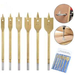 ZCZQC 6IN1 Spade Drill Bit Set Flat Wood Hole Cutter Gold Spade Dill Bits Wood Flat Hole Drill Bit (3/8", 5/8", 1/2", 3/4", 7/8", 1") Fit for Most Types of Wood as Well as Fiberglass