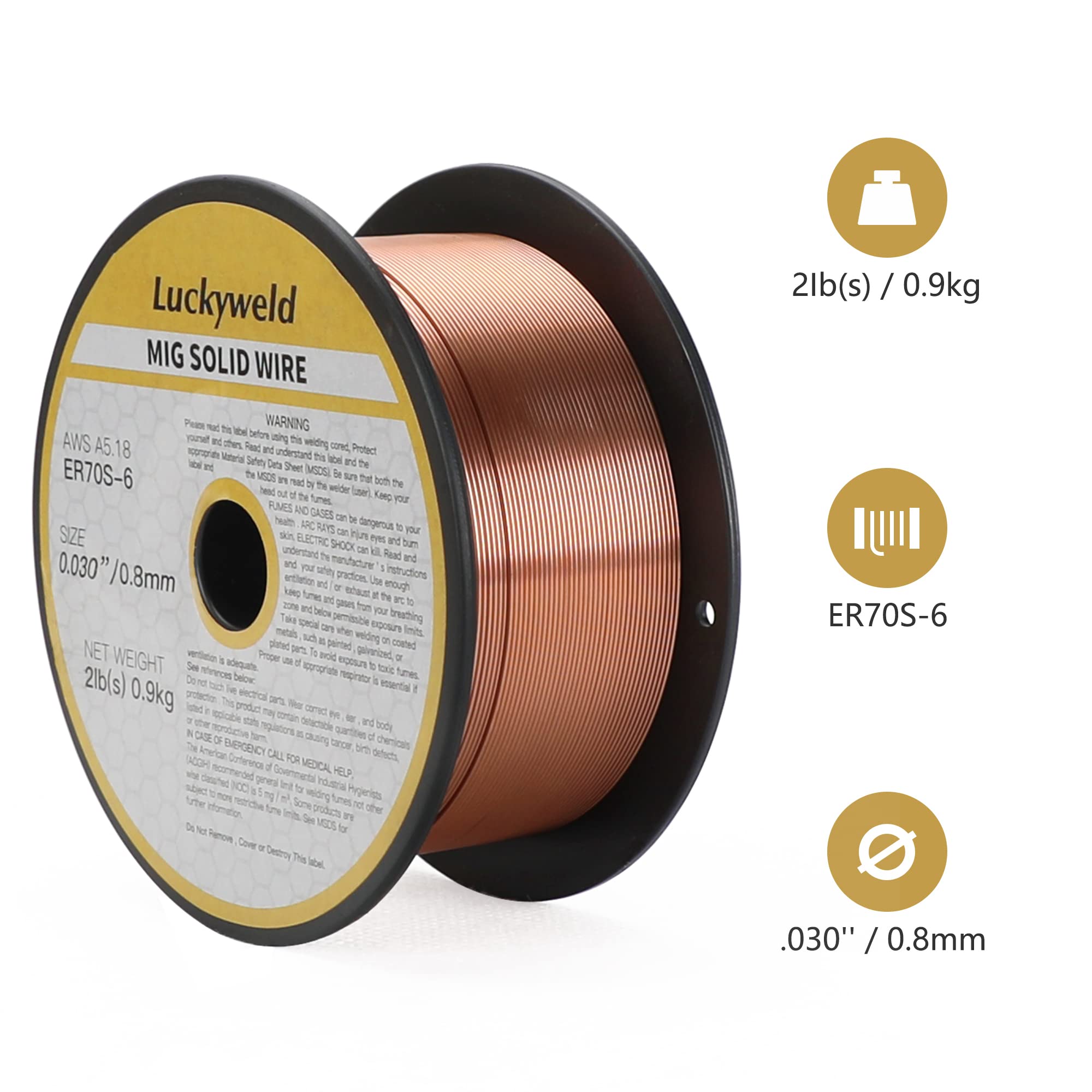 Luckyweld MIG Welding Wire ER70S-6 .030"(0.8 mm)2-lb Spool Mild Steel Solid Core Mig Wire (0.030-Inch 2LB)