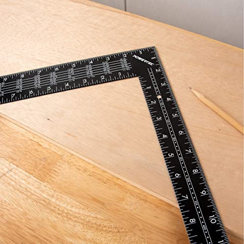 POWERTEC 80008V 16 Inch x 24 Inch Steel Framing Square with Rafter Tables, L Shaped Tool for Carpenter Square, Woodworking Square, Right Angle Ruler, L Square Ruler