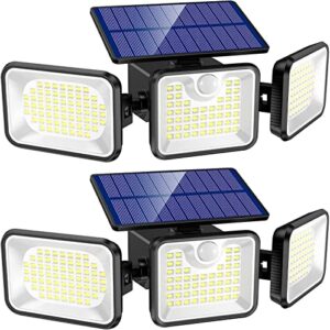 batcels solar outdoor lights, 2 packs 180 led 3000lm solar motion sensor light outdoor, ip65 waterproof luces solares para exteriores with 3 adjutable head wide angle for outside garage yard patio