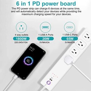 Surge Protector Power Strip, USB Power Strip, 4 Wide AC Outlets 4 USB, Overload Protection, PD65WUSB-C Power Strip with 5ft Extension Cord, 1700J, Home Office Desktop Charging Station ETL Certified