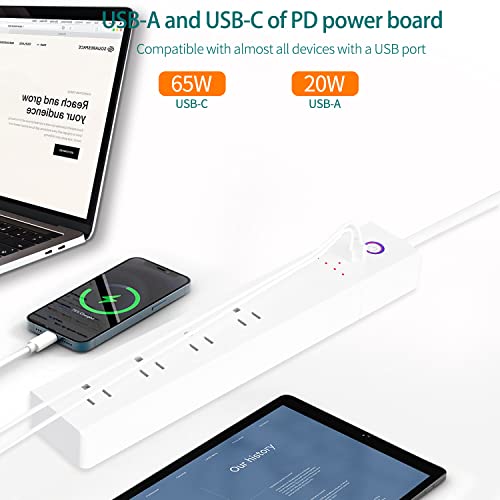 Surge Protector Power Strip, USB Power Strip, 4 Wide AC Outlets 4 USB, Overload Protection, PD65WUSB-C Power Strip with 5ft Extension Cord, 1700J, Home Office Desktop Charging Station ETL Certified