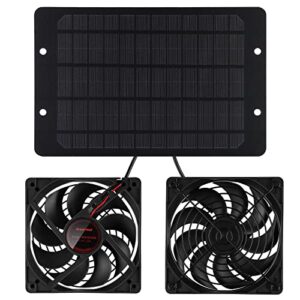 zuzzee solar panel dual fans kit 10w 12v, waterproof solar panel powered fans with 2m cable, outdoor portable ventilator exhaust fan for greenhouse, chicken coops, shed, pet house (with 2 fans)