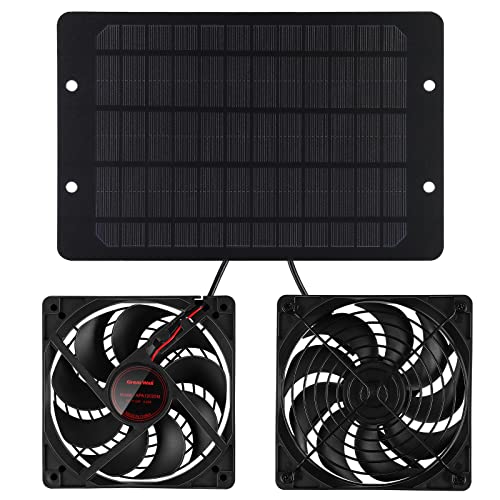 ZUZZEE Solar Panel Dual Fans Kit 10W 12V, Waterproof Solar Panel Powered Fans with 2m Cable, Outdoor Portable Ventilator Exhaust Fan for Greenhouse, Chicken Coops, Shed, Pet House (with 2 Fans)