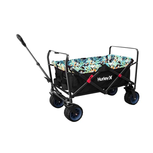 Hurley Beach & Gear Collapsible Wagon Cart, 30.25"x21.75"x31.25", Hawaiian Gardens, Black