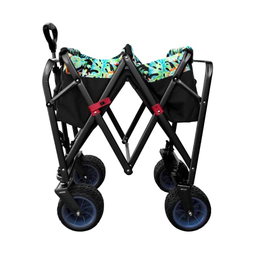 Hurley Beach & Gear Collapsible Wagon Cart, 30.25"x21.75"x31.25", Hawaiian Gardens, Black