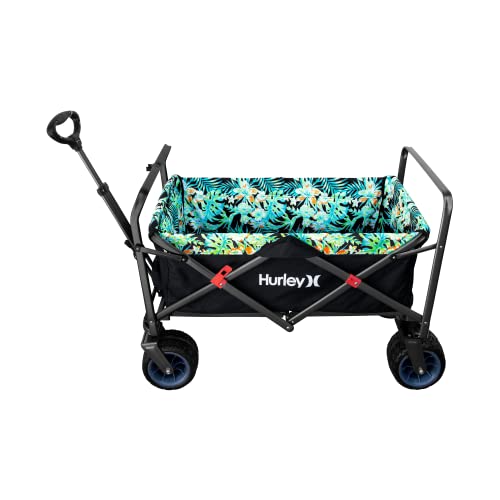 Hurley Beach & Gear Collapsible Wagon Cart, 30.25"x21.75"x31.25", Hawaiian Gardens, Black