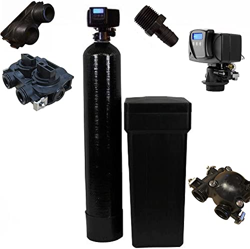 Fleck Whole House 64k Water Softener System Upgraded 10% Resin 5600sxt Metered on-demand with 1" bypass and brine tank, 64,000 grain 10% Crosslink resin - complete system