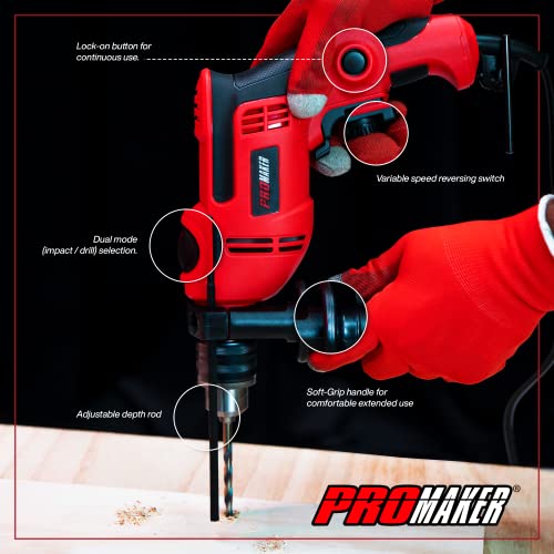 PROMAKER 5 AMP Hammer Drill, 1/2-inch, Corded Hammer Drill, Variable speed 0-3000 RPM, option to choose Drill and Hammer. PRO-TP550