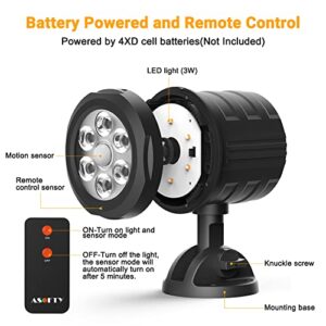 ASOFTY Motion Sensor Outdoor Light Battery Operated, 6 LED 1000 Lumen Wireless Spotlights with Remote Control, IP65 Waterproof 6000K Motion Security Light for Garage Yard Porch and Patio