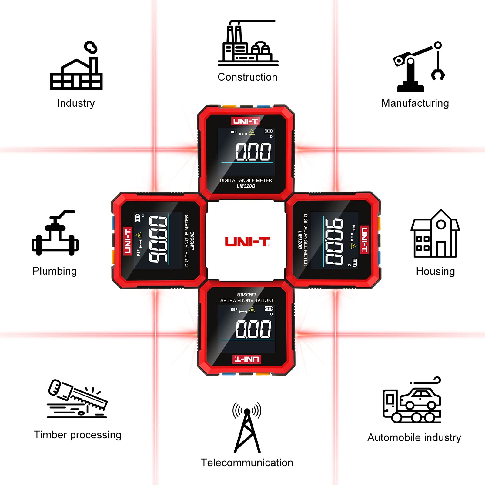 UNI-T Digital Angle Finder Magnetic Angle Cube Gauge LM320B, Rechargeable Digital Inclinometer Laser Level box, Woodworking Measurement Tool with LCD and Backlight