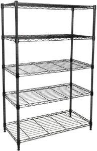 simple deluxe heavy duty 5-shelf shelving unit 1250lb capacity, 29.92" d x 13.98" w x 62.99" h, 5 tier, black