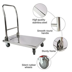lesolar Push Cart Dolly 800lbs Folding Platform Truck Cart 32"x20" Heavy Duty Moving Platform Hand Truck Stainless Steel Foldable Moving Flatbed Dolly Cart with 360 Degree Swivel Wheels