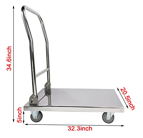 lesolar Push Cart Dolly 800lbs Folding Platform Truck Cart 32"x20" Heavy Duty Moving Platform Hand Truck Stainless Steel Foldable Moving Flatbed Dolly Cart with 360 Degree Swivel Wheels