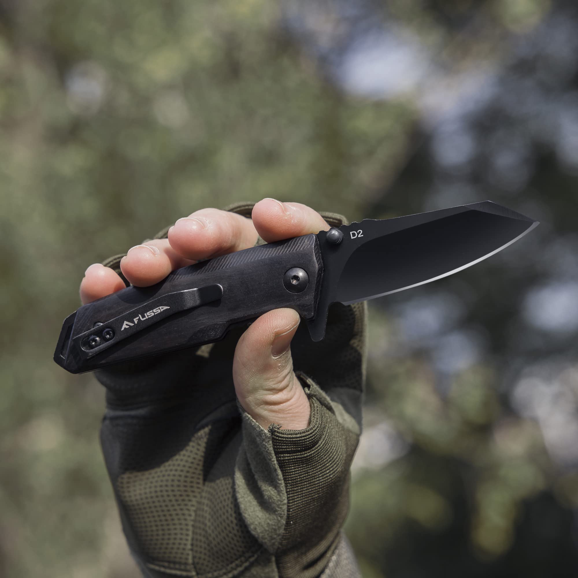 FLISSA Small Pocket Knife, 2-3/4" D2 Steel Blade, EDC Folding Knives, Ebony Wood Handle with Clip, Mini Knife with Liner Lock for Everyday Carry Camping Survival Hiking