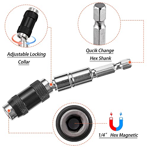 Saipe 2pcs Pivot Drill Bit Holder Set 1/4" Hex Pivoting Bit Tip Holder Quick Release Magnetic Screwdriver Bit Holder Screw Drill Tip Extension Rod for Tight Spaces or Corners, 88mm and 145mm Length