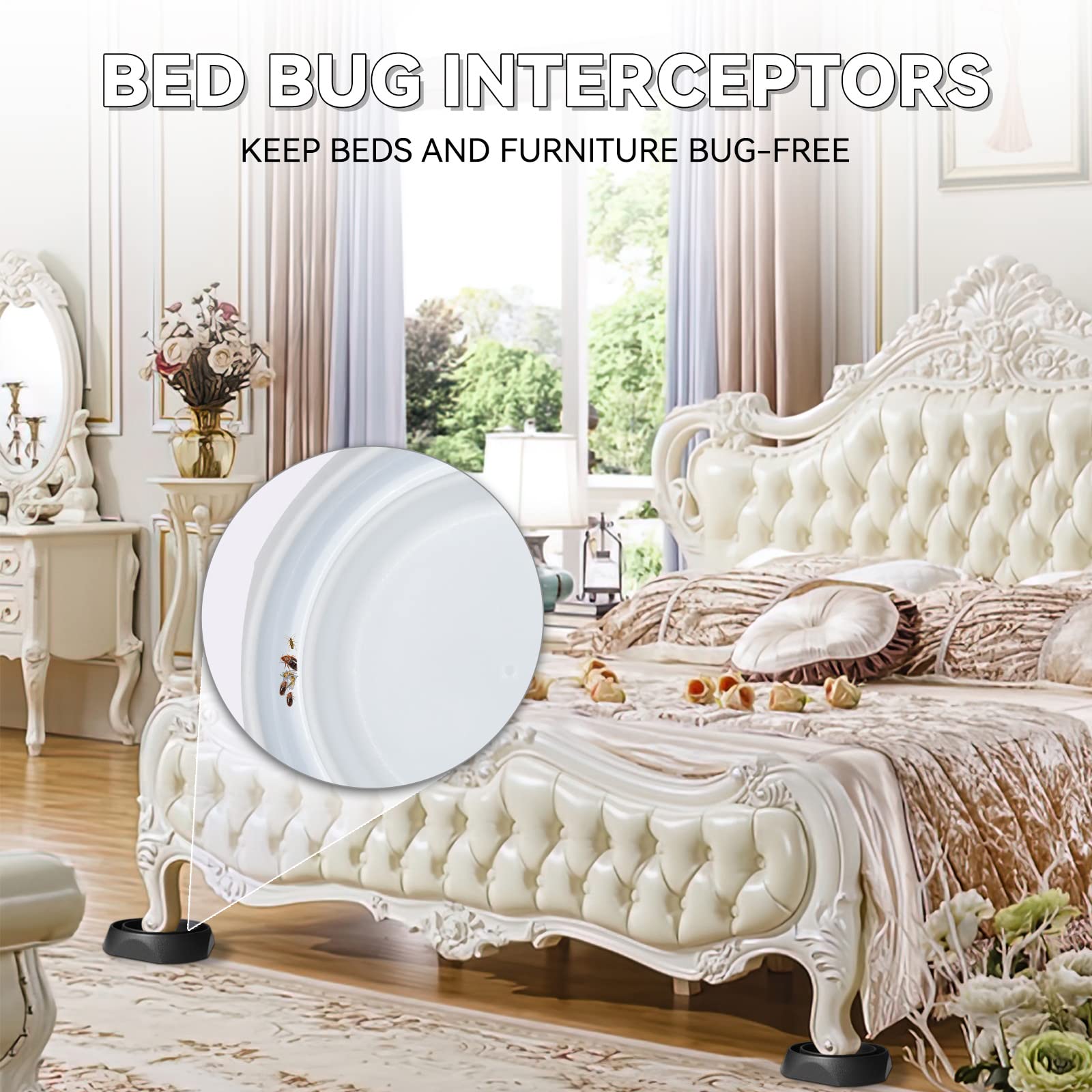 Bed Bug Interceptors with Anti Skid Pads | Bed Bug Trap | Bed Bug Traps and Detectors | Bed Bug Traps for Bed (White - 12 Pcs)