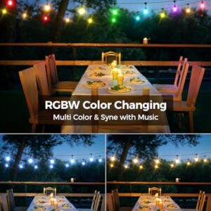 XMCOSY+ Patio Lights, 49Ft Smart Outdoor String Lights RGBW, 15 LED Bulbs, APP & WiFi Control, Compatible with Alexa, IP65 Waterproof String Lights for Outside, Color Changing Outdoor Patio Lights