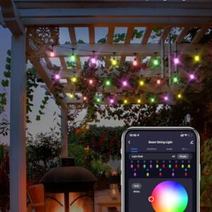 XMCOSY+ Patio Lights, 49Ft Smart Outdoor String Lights RGBW, 15 LED Bulbs, APP & WiFi Control, Compatible with Alexa, IP65 Waterproof String Lights for Outside, Color Changing Outdoor Patio Lights