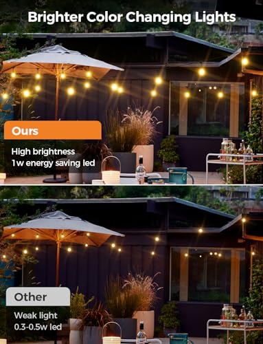 XMCOSY+ Patio Lights, 49Ft Smart Outdoor String Lights RGBW, 15 LED Bulbs, APP & WiFi Control, Compatible with Alexa, IP65 Waterproof String Lights for Outside, Color Changing Outdoor Patio Lights