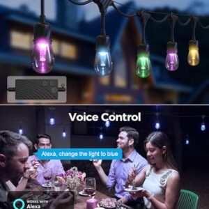 XMCOSY+ Patio Lights, 49Ft Smart Outdoor String Lights RGBW, 15 LED Bulbs, APP & WiFi Control, Compatible with Alexa, IP65 Waterproof String Lights for Outside, Color Changing Outdoor Patio Lights