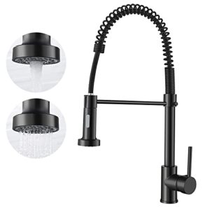 aimoyo matte black kitchen faucet with pull down sprayer, commercial spring kitchen sink faucet with pull out sprayer, single handle single hole solid brass modern camper rv kitchen faucets