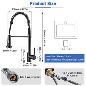 AIMOYO Matte Black Kitchen Faucet with Pull Down Sprayer, Commercial Spring Kitchen Sink Faucet with Pull Out Sprayer, Single Handle Single Hole Solid Brass Modern Camper RV Kitchen faucets