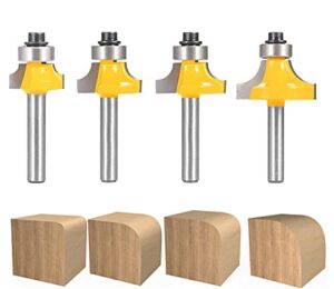 roundover router bit set by tooldo ，1/4 inch shank,4pcs router bit set，bearing guide for rounding edge bit (for r 1/8", 1/4", 3/16", 5/16")
