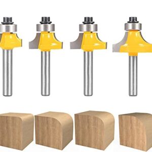 Roundover Router bit Set by TOOLDO ，1/4 inch Shank,4pcs Router bit Set，Bearing Guide for Rounding Edge bit (for R 1/8", 1/4", 3/16", 5/16")